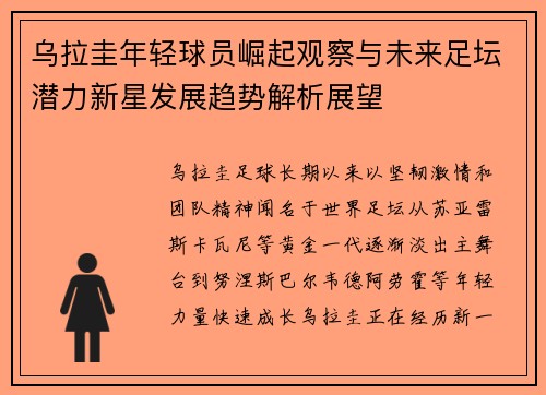 乌拉圭年轻球员崛起观察与未来足坛潜力新星发展趋势解析展望
